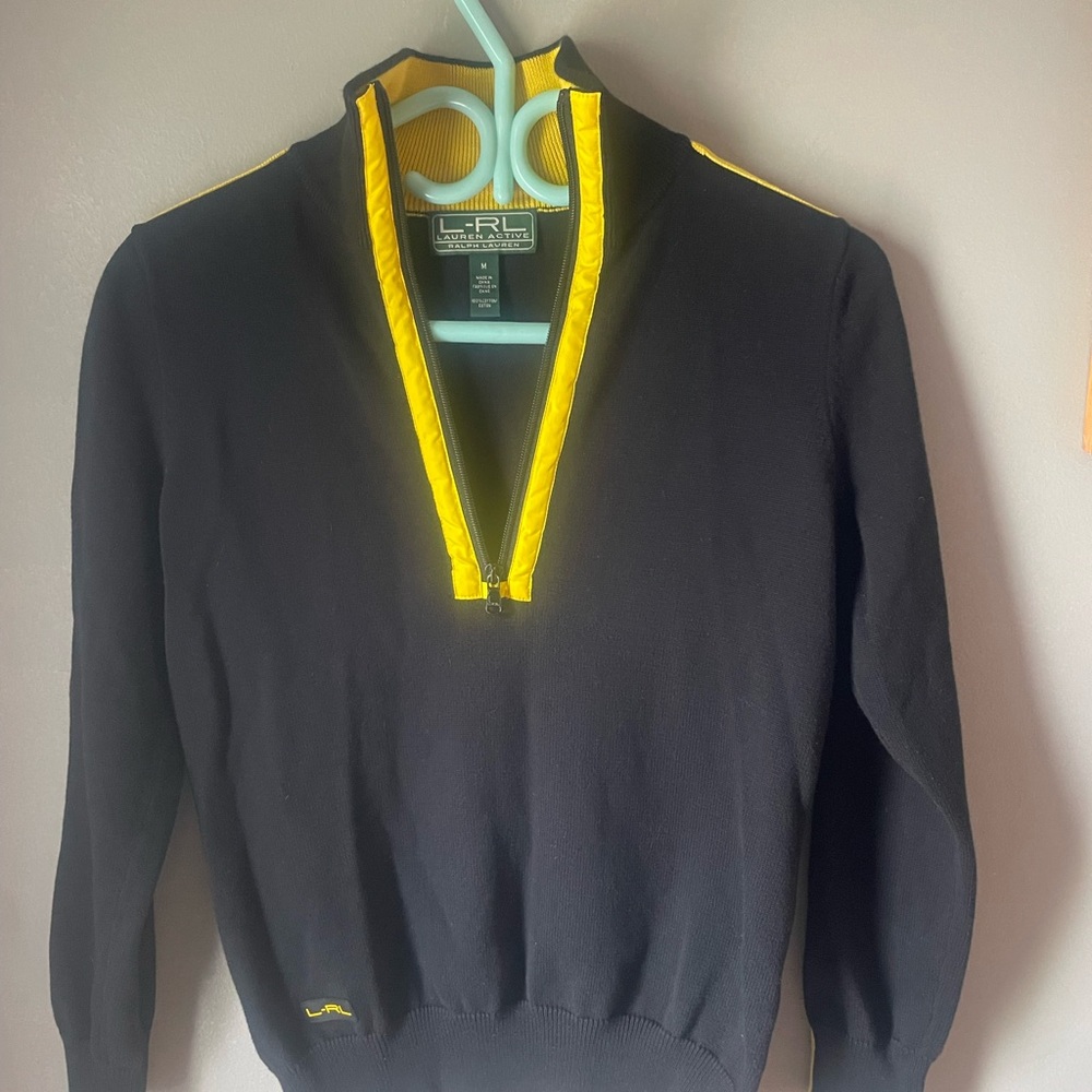 Ralph Lauren Black and Yellow Zip Up Sweater size M
